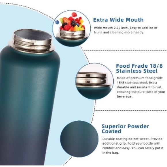 Insulated Stainless Steel Sports Water Bottle - Leak Proof w/ 2 Lids - Picture 5 of 10